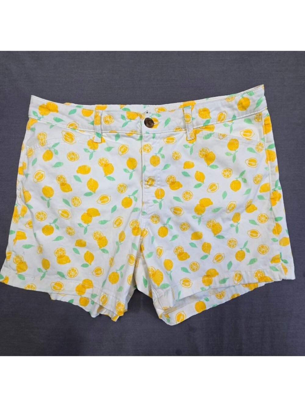 St Johns Bay Lemon Print 5" Cotton Stretch Shorts Size 12
